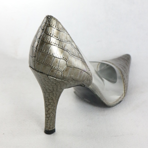 BISOU BISOU Croc Print Patent Clear Panel Heels - Picture 3 of 7